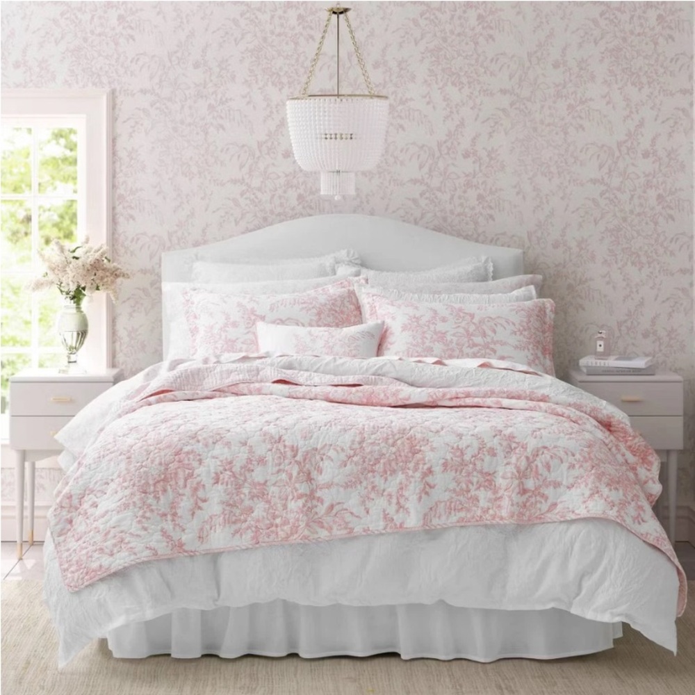 3pc Coquette KING Cotton Quilt Set Pink Bedford Laura Ashley